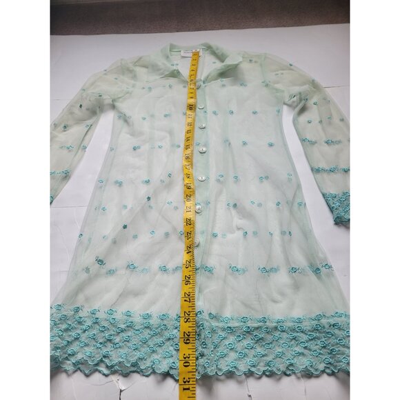 Hugo Buscati Sheer Long Sleeve Collared Long Sleeve Button Down Blouse Size S - Picture 10 of 10